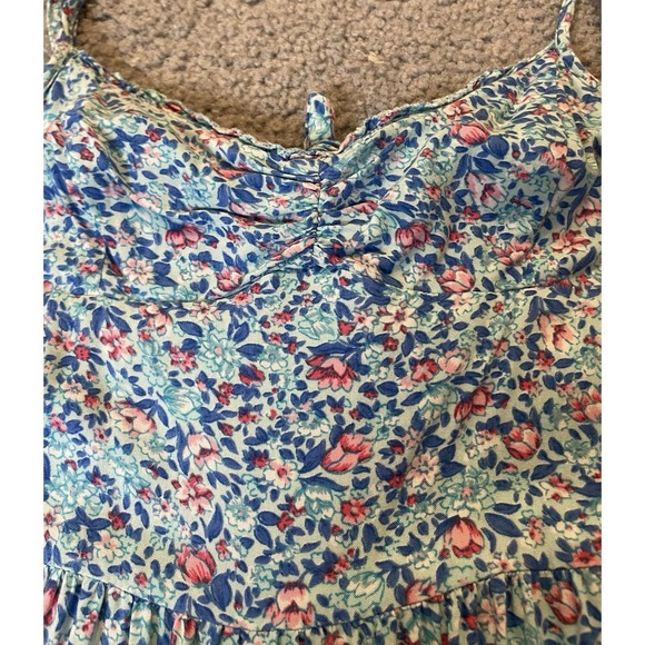 Y2K Hollister Floral Maxi Dress XS Tie Back High Slits Blue Boho Cottagecore - Picture 6 of 11